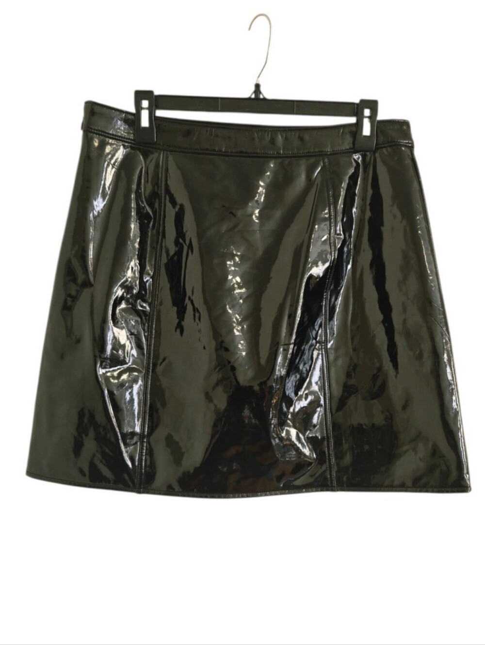 J.Crew NWT Black Patent Faux Leather Mini Skirt Size 12  A-Line Glossy Chic Y2k